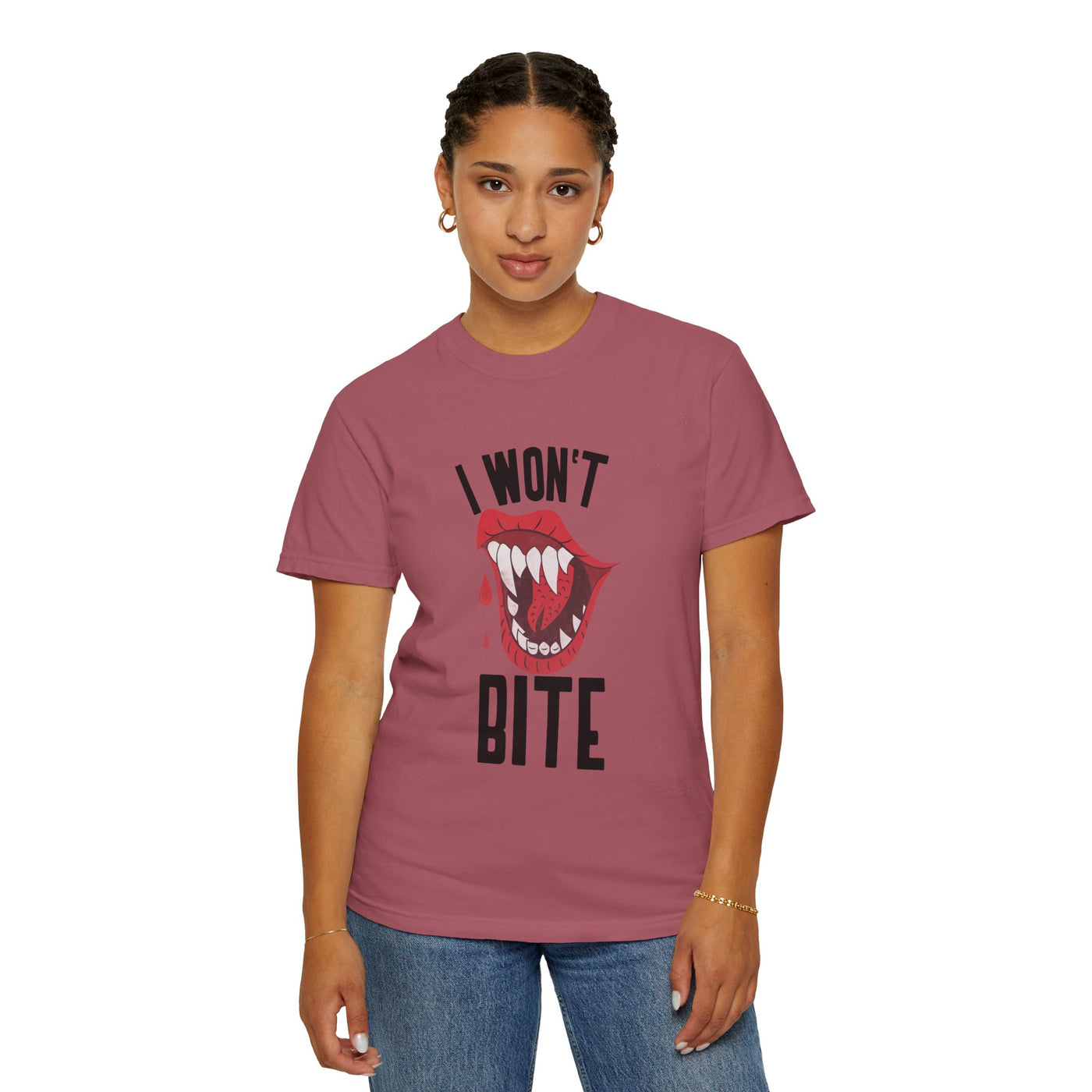 Fun Unisex 'I Won't Bite' T-Shirt for Halloween, Casual Wear, Graphic Tee, Gift for Friends, Statement Shirt