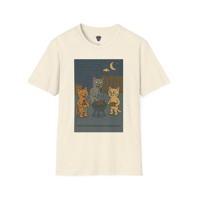 Cute Animal Campfire T-Shirt, Cozy Cat T-Shirt, Gifts for Cat Lovers, Unisex Softstyle Tee, Perfect for Camping or Outdoor Fun