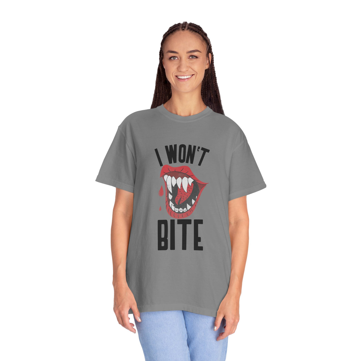 Fun Unisex 'I Won't Bite' T-Shirt for Halloween, Casual Wear, Graphic Tee, Gift for Friends, Statement Shirt