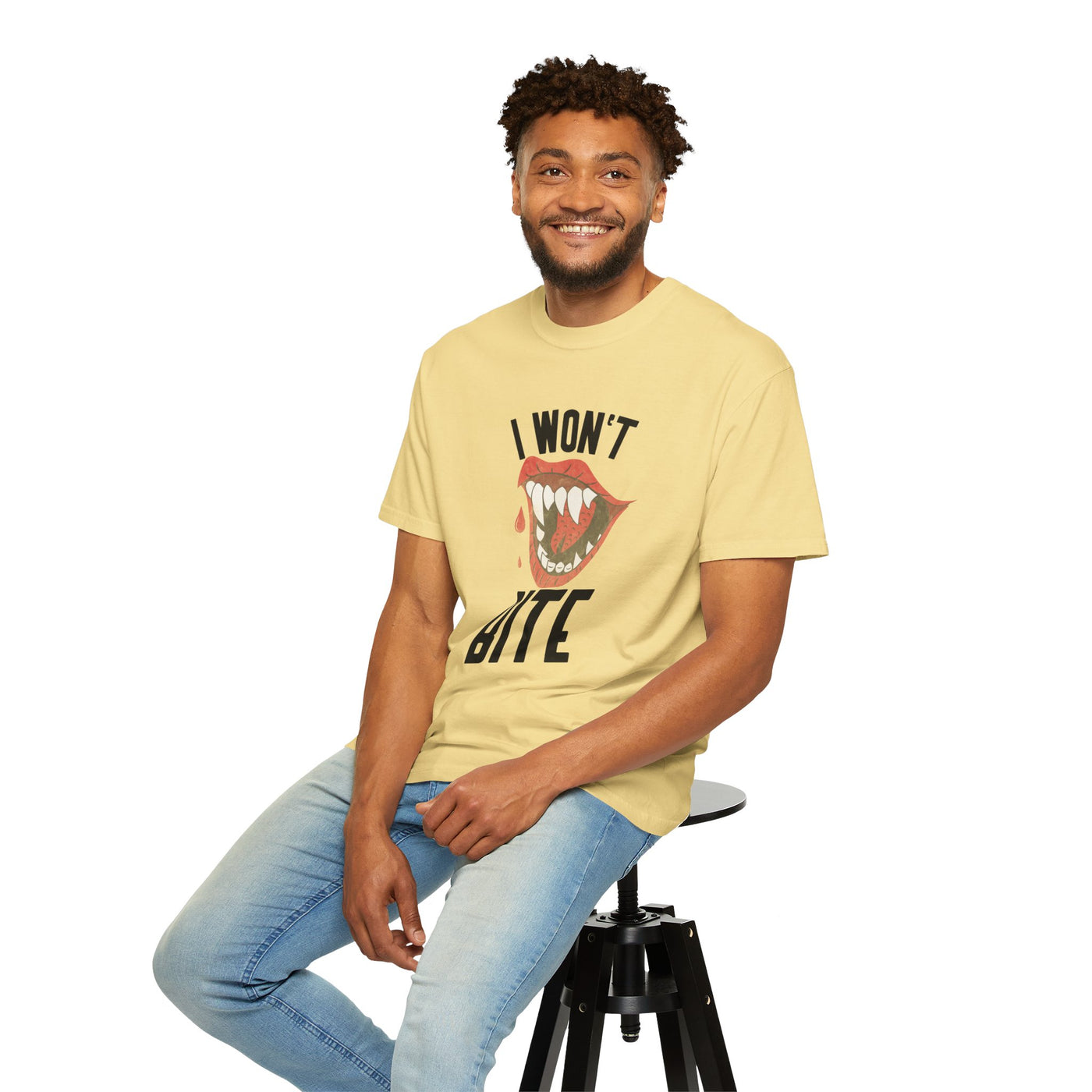 Fun Unisex 'I Won't Bite' T-Shirt for Halloween, Casual Wear, Graphic Tee, Gift for Friends, Statement Shirt