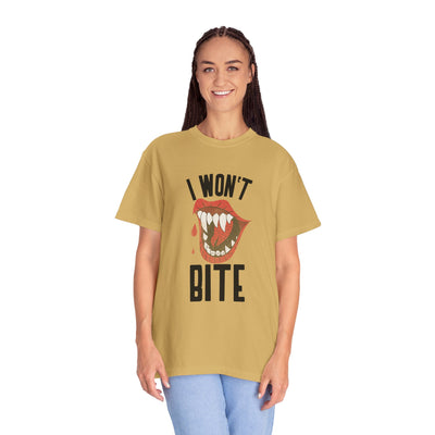 Fun Unisex 'I Won't Bite' T-Shirt for Halloween, Casual Wear, Graphic Tee, Gift for Friends, Statement Shirt