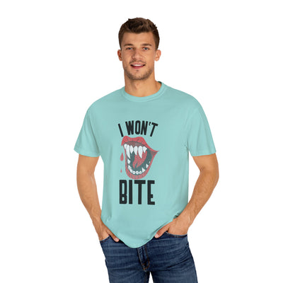 Fun Unisex 'I Won't Bite' T-Shirt for Halloween, Casual Wear, Graphic Tee, Gift for Friends, Statement Shirt