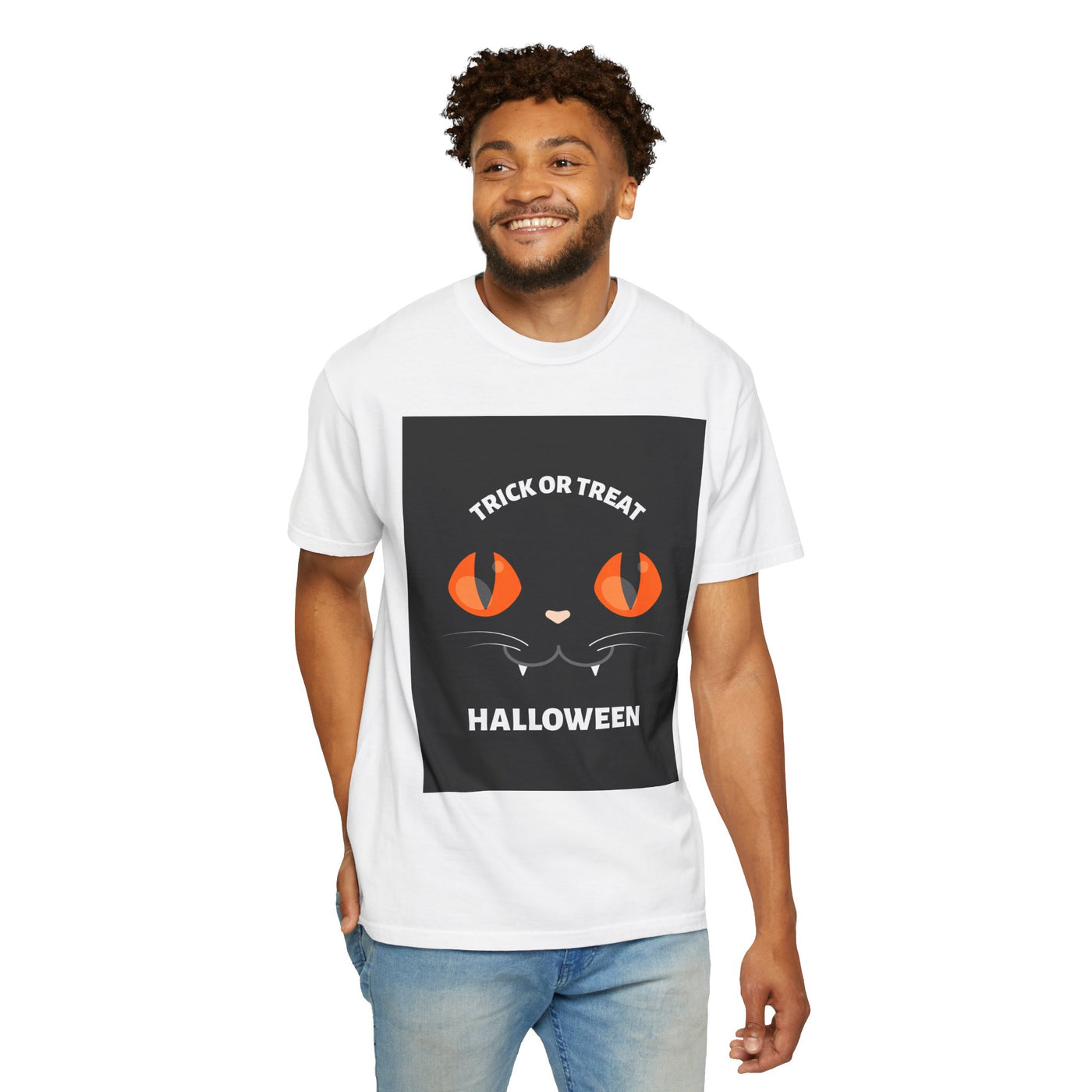 Halloween Cat T-Shirt, Unisex Trick or Treat Tee, Spooky Season Apparel, Cute Halloween Gift, Fall Festival Shirt, Cat Lover T-Shirt