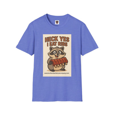 Heck Yes I Eat Ribs Unisex T-Shirt, Funny BBQ Shirt, Gift for Food Lovers, Raccoon Graphic Tee, Summer BBQ Attire