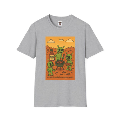 Alien BBQ Meat Party Unisex Softstyle T-Shirt, Funny Graphic Tee, Unique Gift, Summer Barbecue Wear, Casual Everyday Shirt, Fun Statement Top