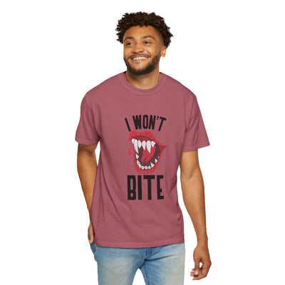 Fun Unisex 'I Won't Bite' T-Shirt for Halloween, Casual Wear, Graphic Tee, Gift for Friends, Statement Shirt
