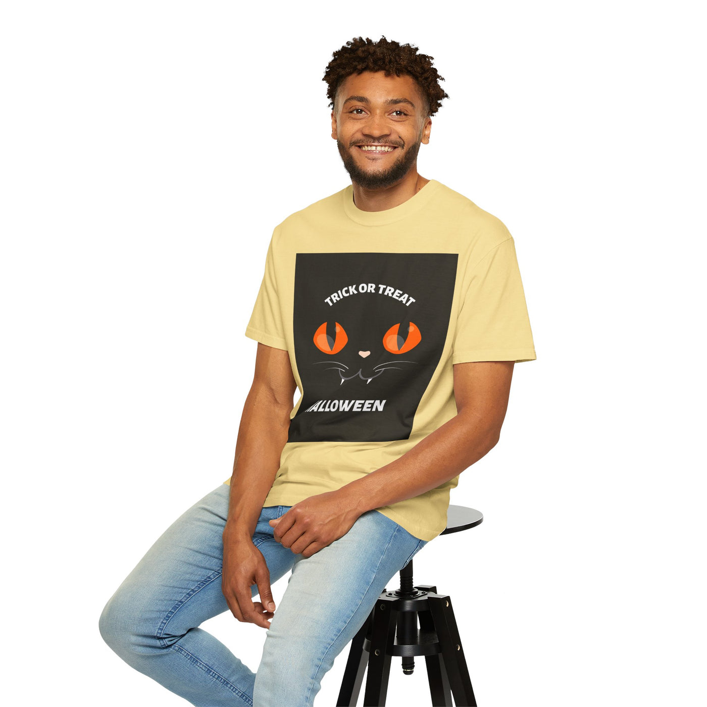 Halloween Cat T-Shirt, Unisex Trick or Treat Tee, Spooky Season Apparel, Cute Halloween Gift, Fall Festival Shirt, Cat Lover T-Shirt