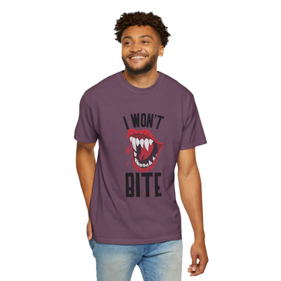 Fun Unisex 'I Won't Bite' T-Shirt for Halloween, Casual Wear, Graphic Tee, Gift for Friends, Statement Shirt