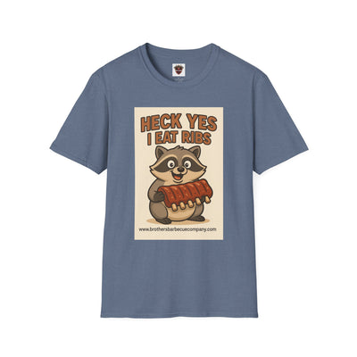 Heck Yes I Eat Ribs Unisex T-Shirt, Funny BBQ Shirt, Gift for Food Lovers, Raccoon Graphic Tee, Summer BBQ Attire
