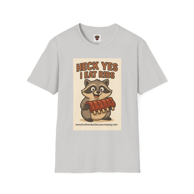 Heck Yes I Eat Ribs Unisex T-Shirt, Funny BBQ Shirt, Gift for Food Lovers, Raccoon Graphic Tee, Summer BBQ Attire
