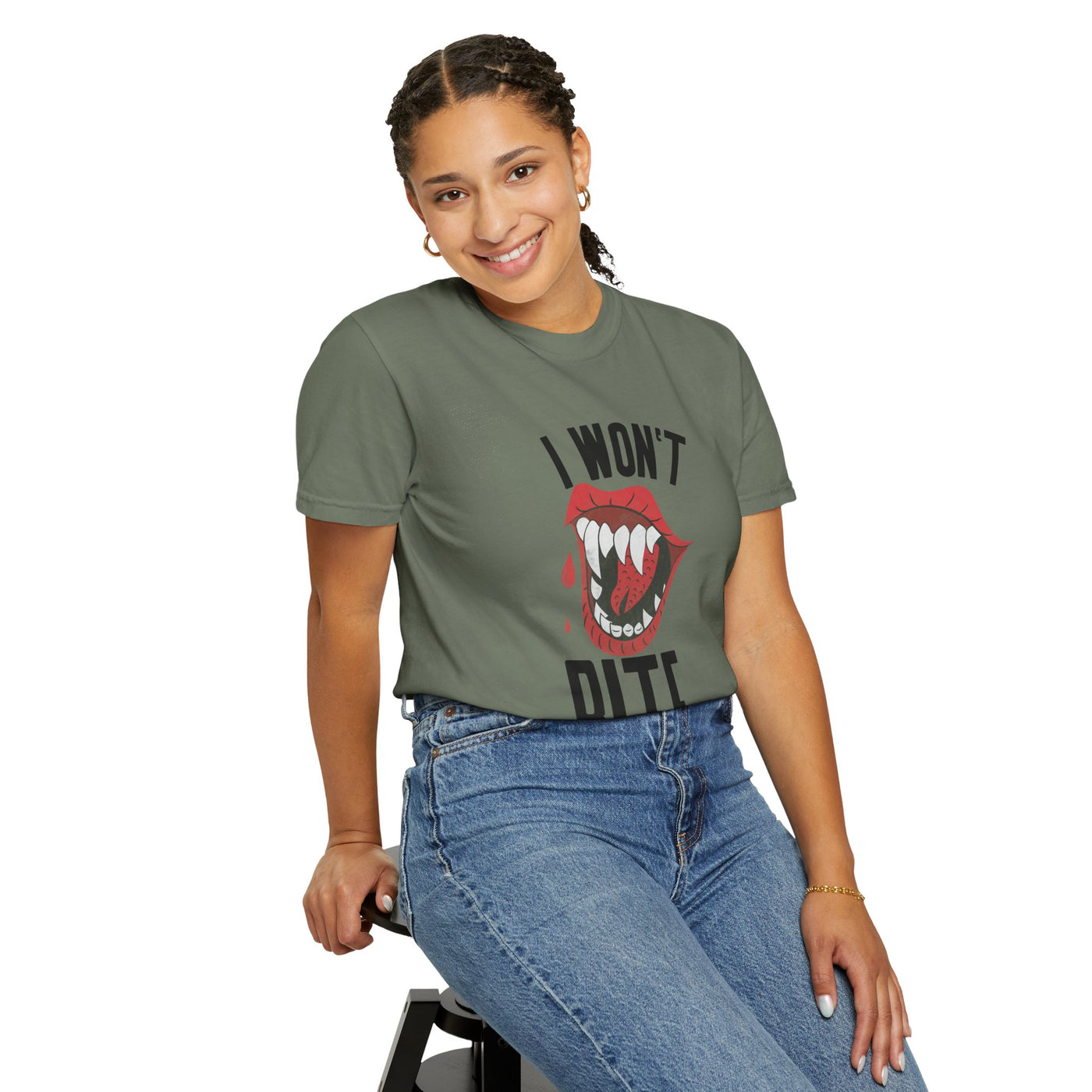 Fun Unisex 'I Won't Bite' T-Shirt for Halloween, Casual Wear, Graphic Tee, Gift for Friends, Statement Shirt