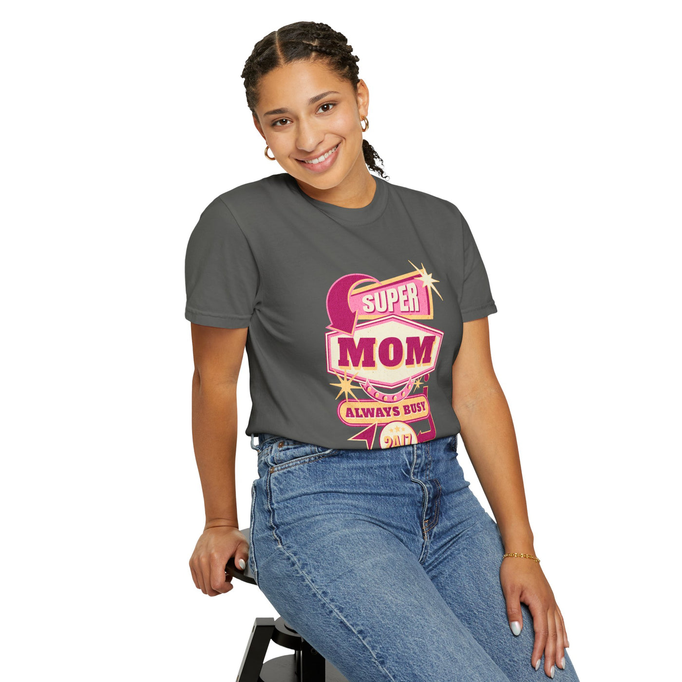 Super Mom Garment-Dyed T-Shirt, Mother's Day Gift, Funny Mom Tee, Busy Mom Apparel, Casual T-Shirt for Moms
