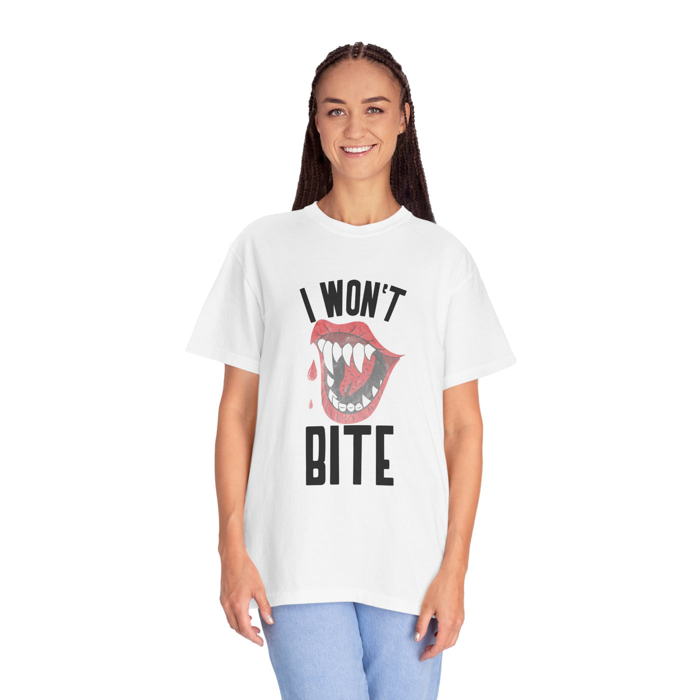 Fun Unisex 'I Won't Bite' T-Shirt for Halloween, Casual Wear, Graphic Tee, Gift for Friends, Statement Shirt
