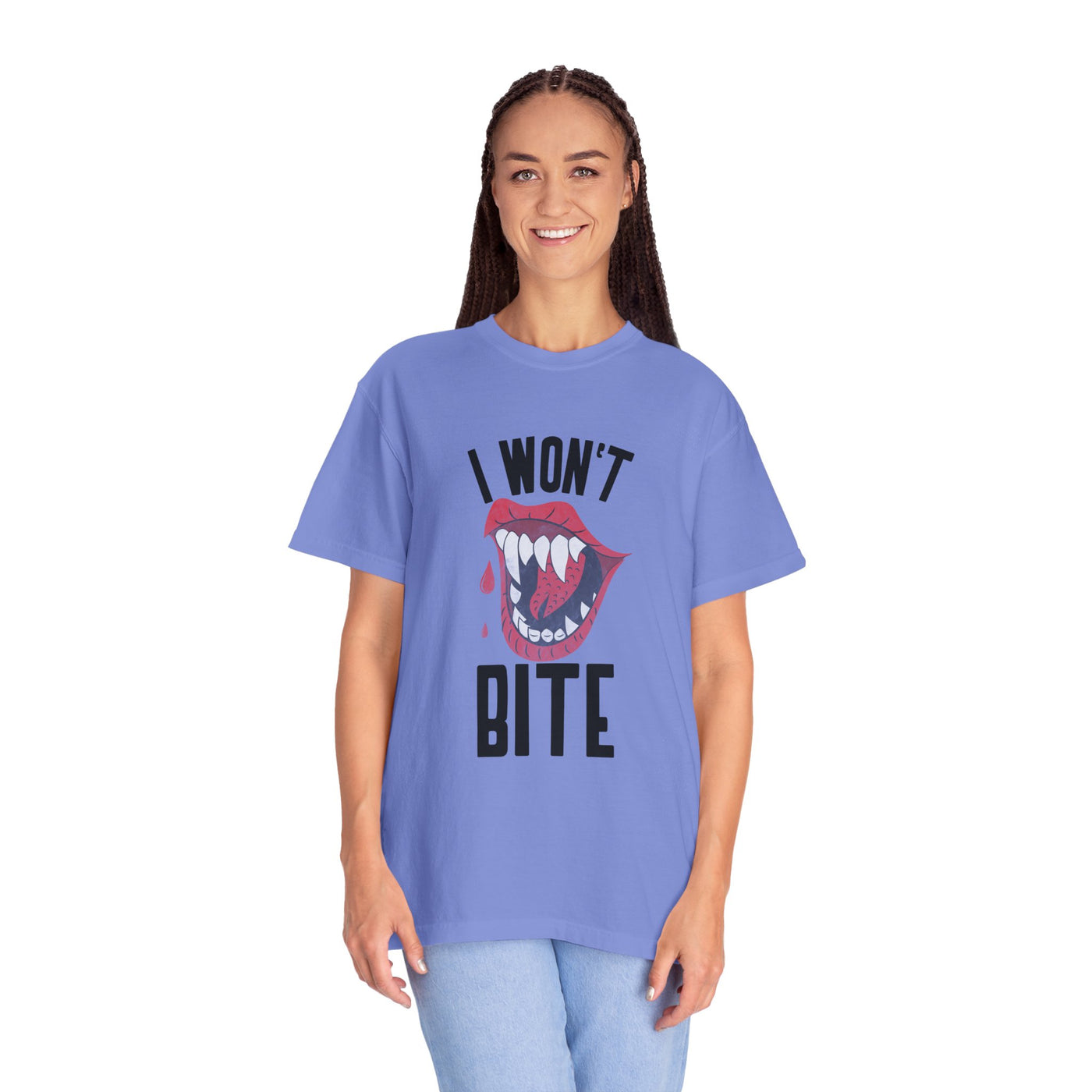 Fun Unisex 'I Won't Bite' T-Shirt for Halloween, Casual Wear, Graphic Tee, Gift for Friends, Statement Shirt