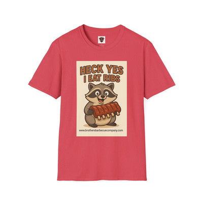 Heck Yes I Eat Ribs Unisex T-Shirt, Funny BBQ Shirt, Gift for Food Lovers, Raccoon Graphic Tee, Summer BBQ Attire
