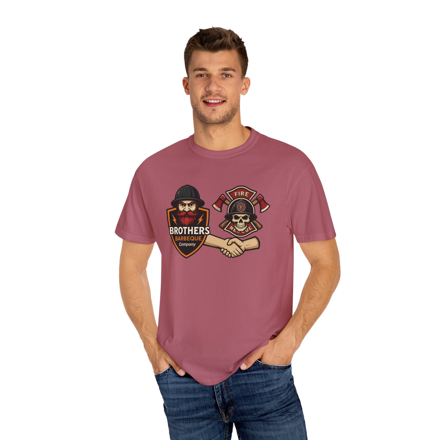 Brotherhood BBQ Humor T-Shirt, Unisex Casual Tee, Firefighter Appreciation, Friendship Gift, BBQ Lovers Shirt, Unique Graphic Tee