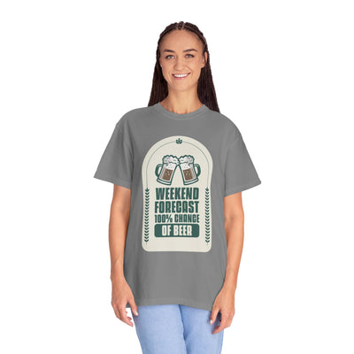 Weekend Forecast Beer T-Shirt | Unisex Garment-Dyed Tee for Beer Lovers, Perfect for Parties, Birthdays, and Casual Wear