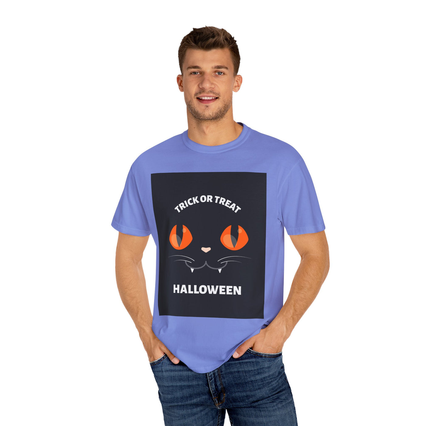 Halloween Cat T-Shirt, Unisex Trick or Treat Tee, Spooky Season Apparel, Cute Halloween Gift, Fall Festival Shirt, Cat Lover T-Shirt