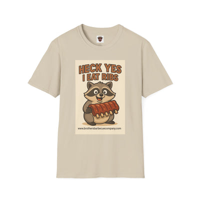 Heck Yes I Eat Ribs Unisex T-Shirt, Funny BBQ Shirt, Gift for Food Lovers, Raccoon Graphic Tee, Summer BBQ Attire