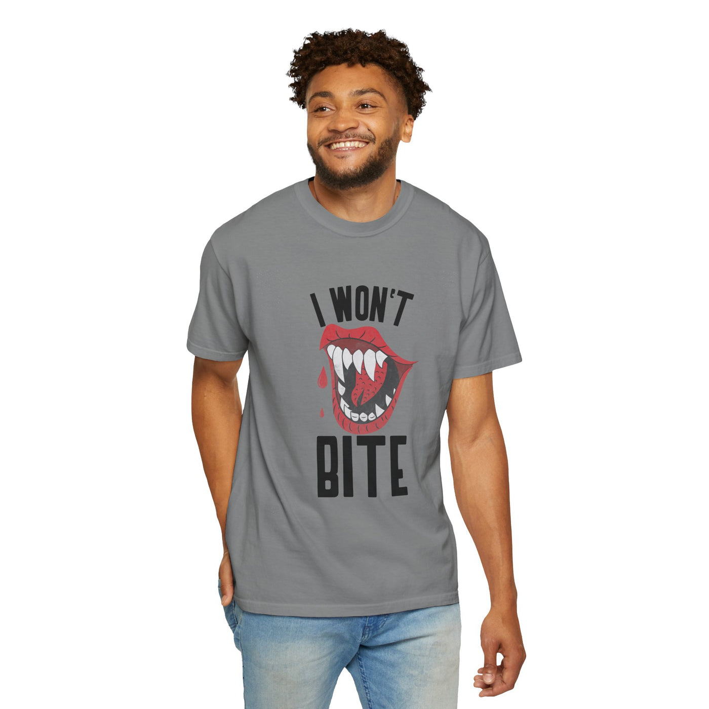 Fun Unisex 'I Won't Bite' T-Shirt for Halloween, Casual Wear, Graphic Tee, Gift for Friends, Statement Shirt