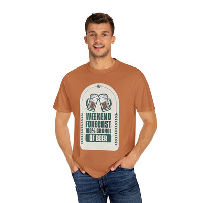 Weekend Forecast Beer T-Shirt | Unisex Garment-Dyed Tee for Beer Lovers, Perfect for Parties, Birthdays, and Casual Wear