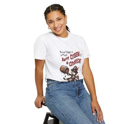 Pirate-Themed Unisex T-Shirt - 'Being Happy is a Must, Being Crazy is a Choice', Fun Gift for Friends, Casual Wear, Retro Style, Beach [...]