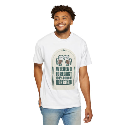 Weekend Forecast Beer T-Shirt | Unisex Garment-Dyed Tee for Beer Lovers, Perfect for Parties, Birthdays, and Casual Wear