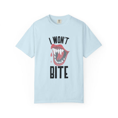 Fun Unisex 'I Won't Bite' T-Shirt for Halloween, Casual Wear, Graphic Tee, Gift for Friends, Statement Shirt