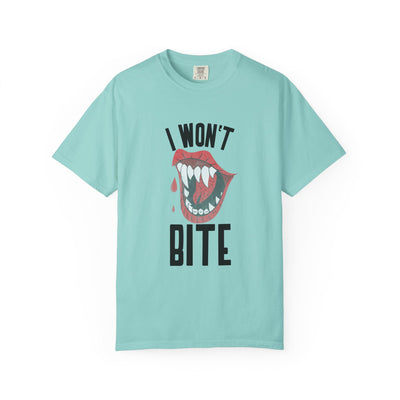 Fun Unisex 'I Won't Bite' T-Shirt for Halloween, Casual Wear, Graphic Tee, Gift for Friends, Statement Shirt