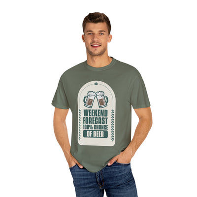 Weekend Forecast Beer T-Shirt | Unisex Garment-Dyed Tee for Beer Lovers, Perfect for Parties, Birthdays, and Casual Wear