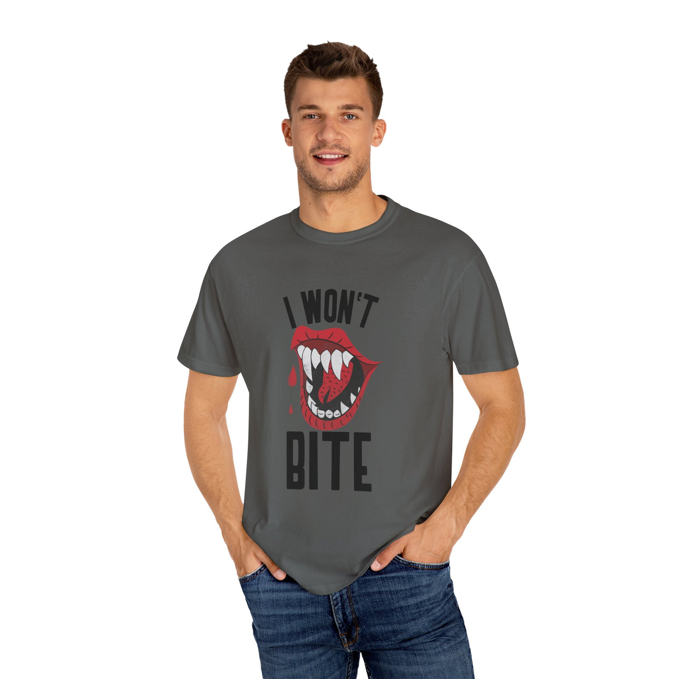 Fun Unisex 'I Won't Bite' T-Shirt for Halloween, Casual Wear, Graphic Tee, Gift for Friends, Statement Shirt