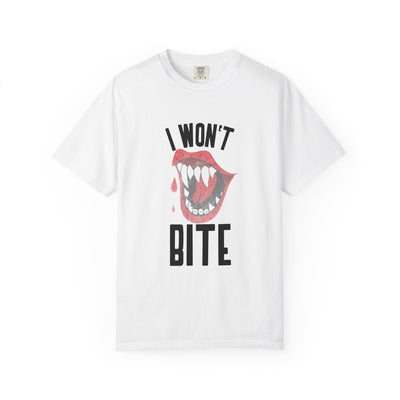 Fun Unisex 'I Won't Bite' T-Shirt for Halloween, Casual Wear, Graphic Tee, Gift for Friends, Statement Shirt
