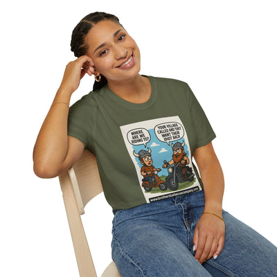 Funny Viking Bikers BBQ T-Shirt, Unisex Softstyle Tee, Gift for Grill Lovers, Casual Wear, Humor Shirt, Summer BBQ Party