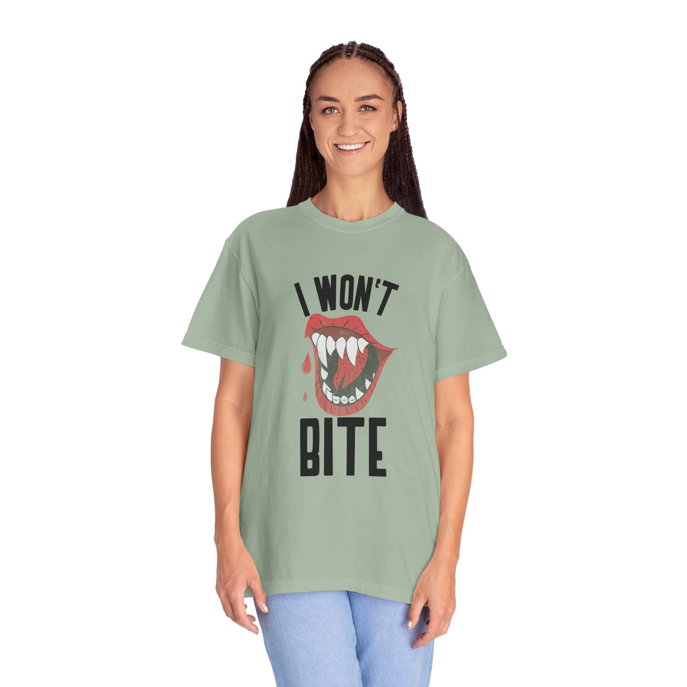 Fun Unisex 'I Won't Bite' T-Shirt for Halloween, Casual Wear, Graphic Tee, Gift for Friends, Statement Shirt