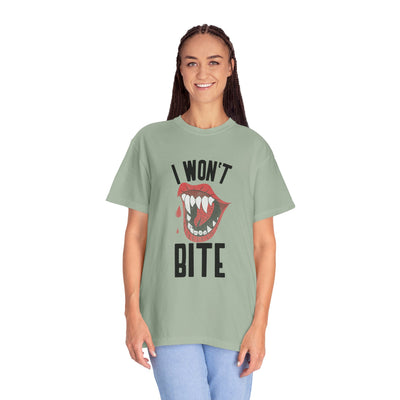 Fun Unisex 'I Won't Bite' T-Shirt for Halloween, Casual Wear, Graphic Tee, Gift for Friends, Statement Shirt