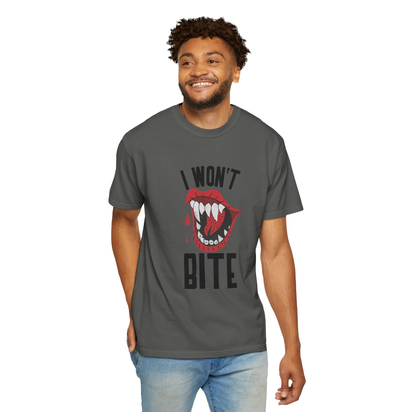 Fun Unisex 'I Won't Bite' T-Shirt for Halloween, Casual Wear, Graphic Tee, Gift for Friends, Statement Shirt