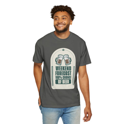 Weekend Forecast Beer T-Shirt | Unisex Garment-Dyed Tee for Beer Lovers, Perfect for Parties, Birthdays, and Casual Wear