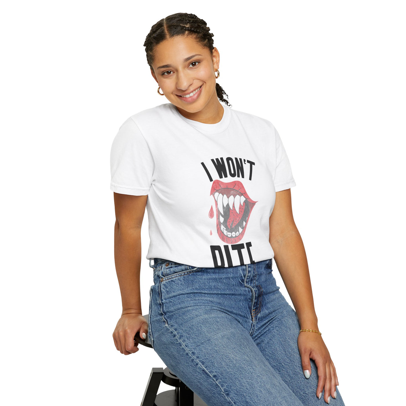 Fun Unisex 'I Won't Bite' T-Shirt for Halloween, Casual Wear, Graphic Tee, Gift for Friends, Statement Shirt