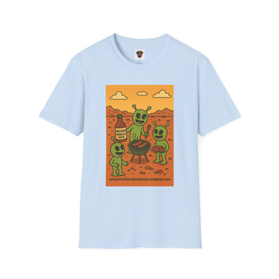 Alien BBQ Meat Party Unisex Softstyle T-Shirt, Funny Graphic Tee, Unique Gift, Summer Barbecue Wear, Casual Everyday Shirt, Fun Statement Top