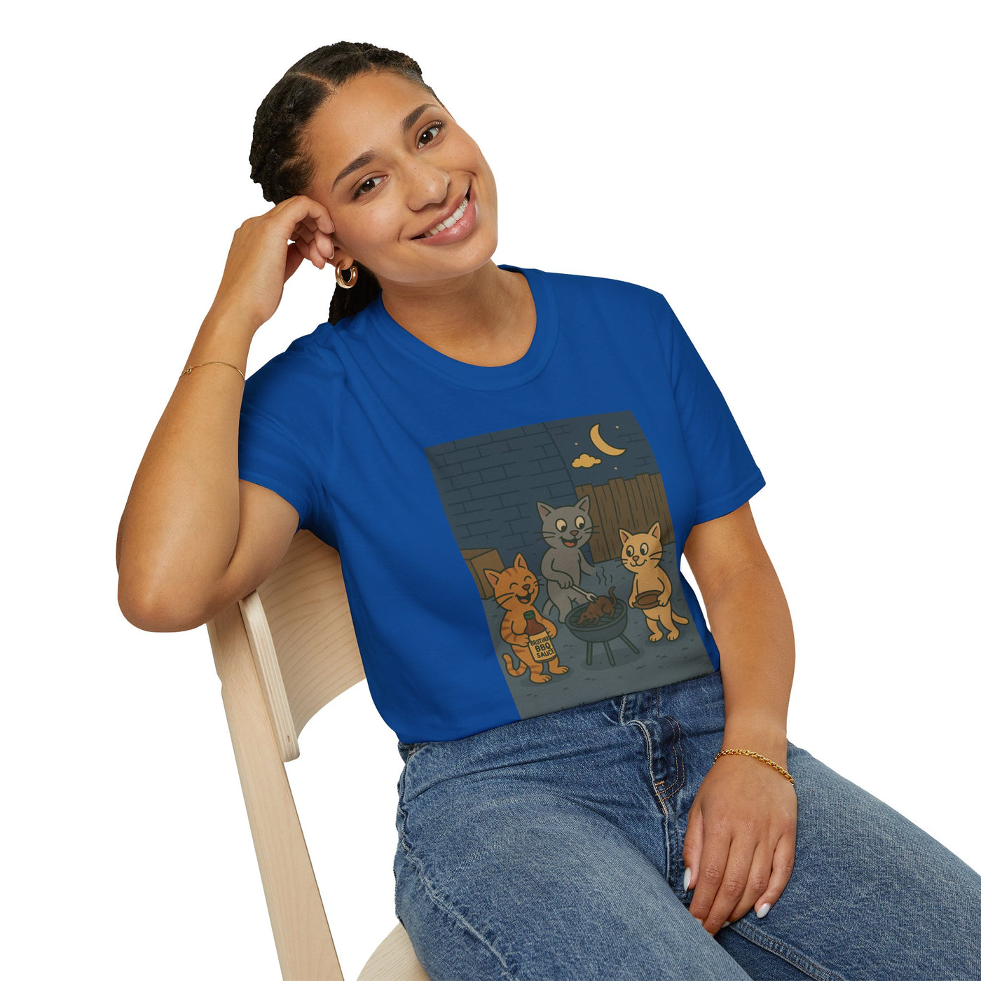 Cute Animal Campfire T-Shirt, Cozy Cat T-Shirt, Gifts for Cat Lovers, Unisex Softstyle Tee, Perfect for Camping or Outdoor Fun