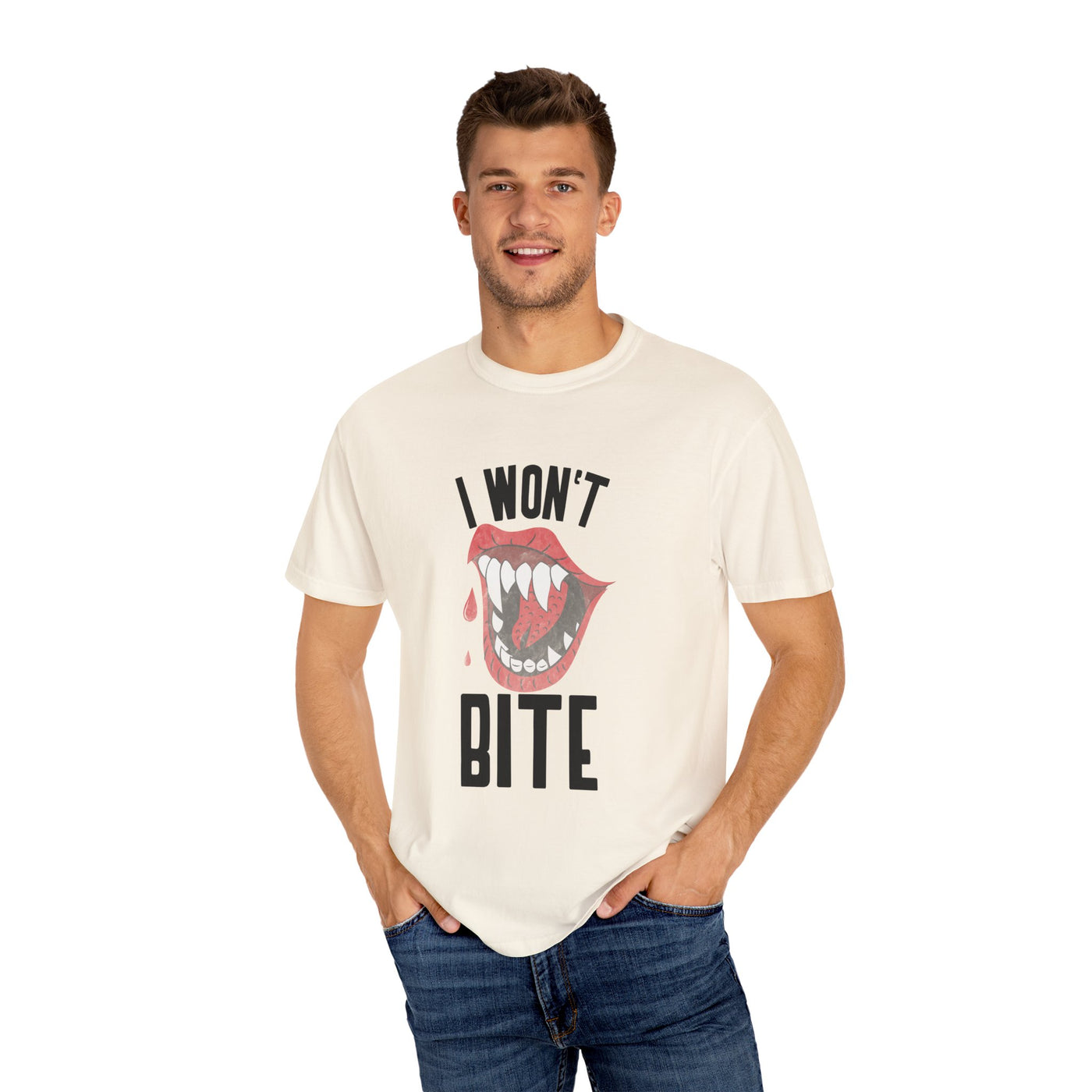 Fun Unisex 'I Won't Bite' T-Shirt for Halloween, Casual Wear, Graphic Tee, Gift for Friends, Statement Shirt