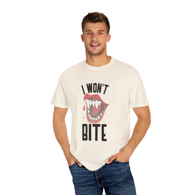 Fun Unisex 'I Won't Bite' T-Shirt for Halloween, Casual Wear, Graphic Tee, Gift for Friends, Statement Shirt