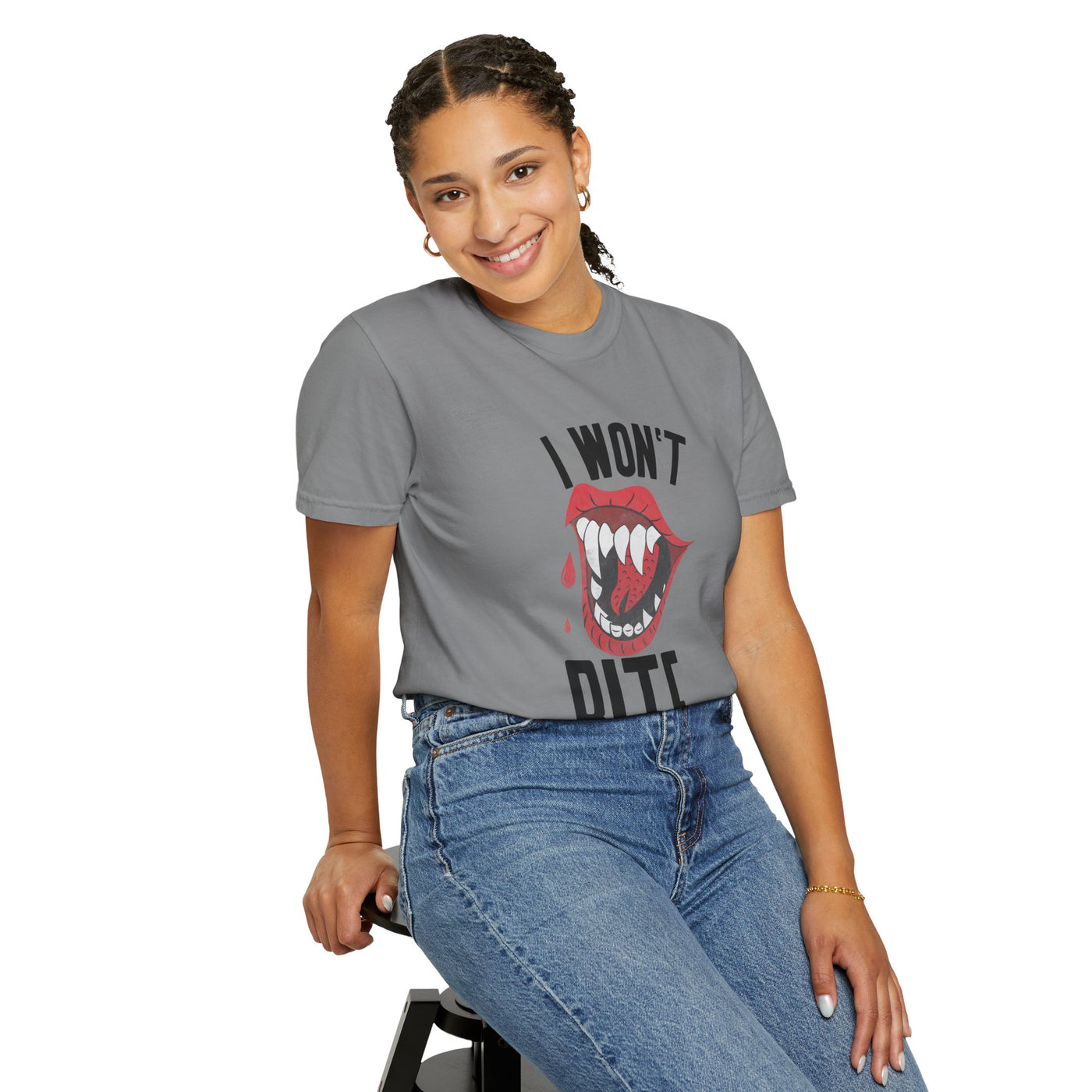 Fun Unisex 'I Won't Bite' T-Shirt for Halloween, Casual Wear, Graphic Tee, Gift for Friends, Statement Shirt