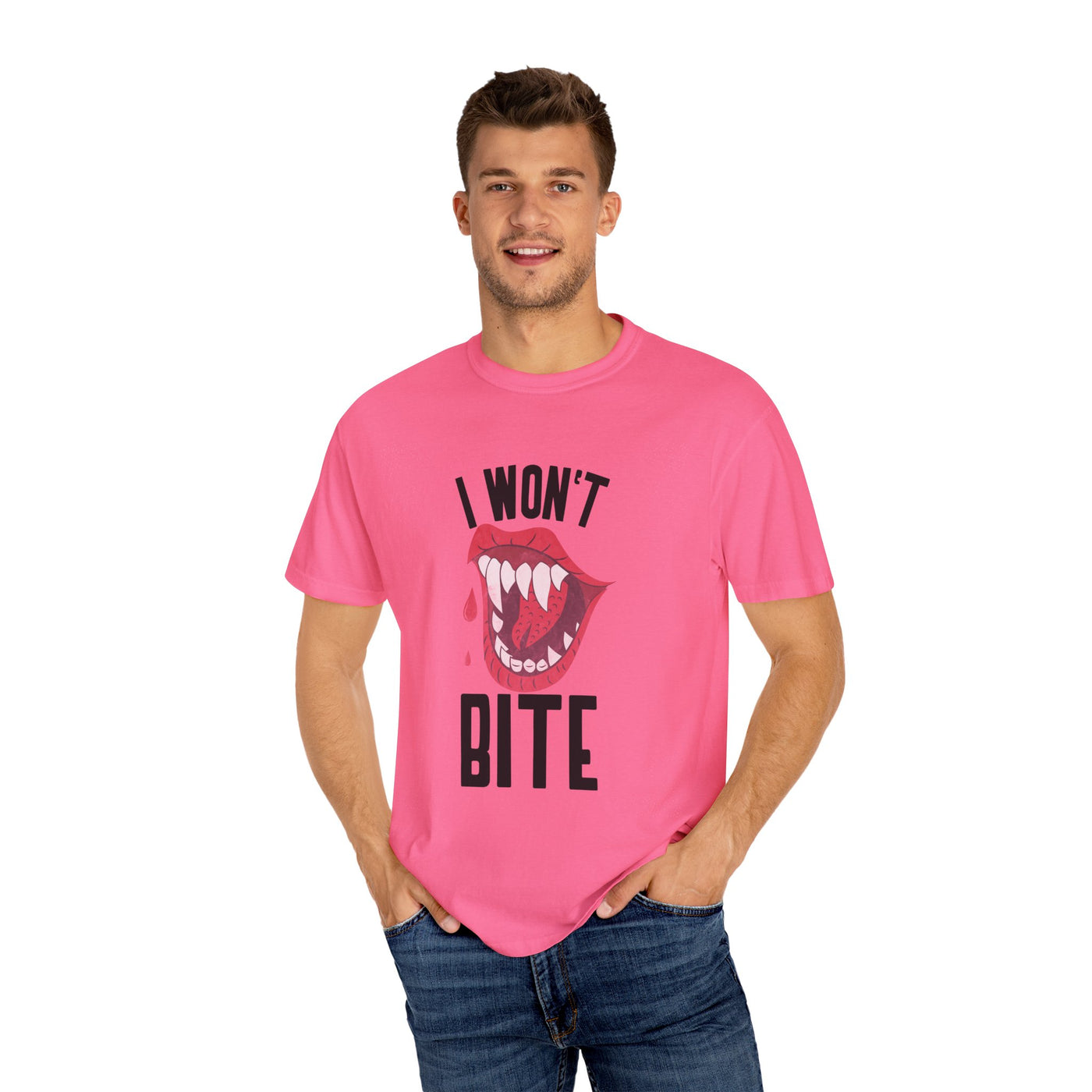 Fun Unisex 'I Won't Bite' T-Shirt for Halloween, Casual Wear, Graphic Tee, Gift for Friends, Statement Shirt