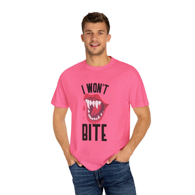 Fun Unisex 'I Won't Bite' T-Shirt for Halloween, Casual Wear, Graphic Tee, Gift for Friends, Statement Shirt