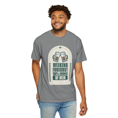 Weekend Forecast Beer T-Shirt | Unisex Garment-Dyed Tee for Beer Lovers, Perfect for Parties, Birthdays, and Casual Wear