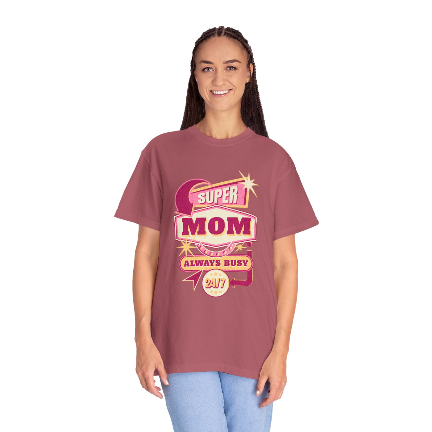 Super Mom Garment-Dyed T-Shirt, Mother's Day Gift, Funny Mom Tee, Busy Mom Apparel, Casual T-Shirt for Moms