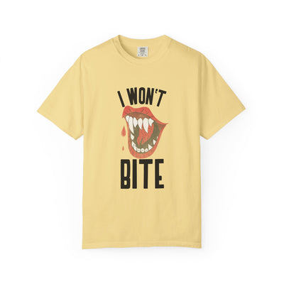 Fun Unisex 'I Won't Bite' T-Shirt for Halloween, Casual Wear, Graphic Tee, Gift for Friends, Statement Shirt