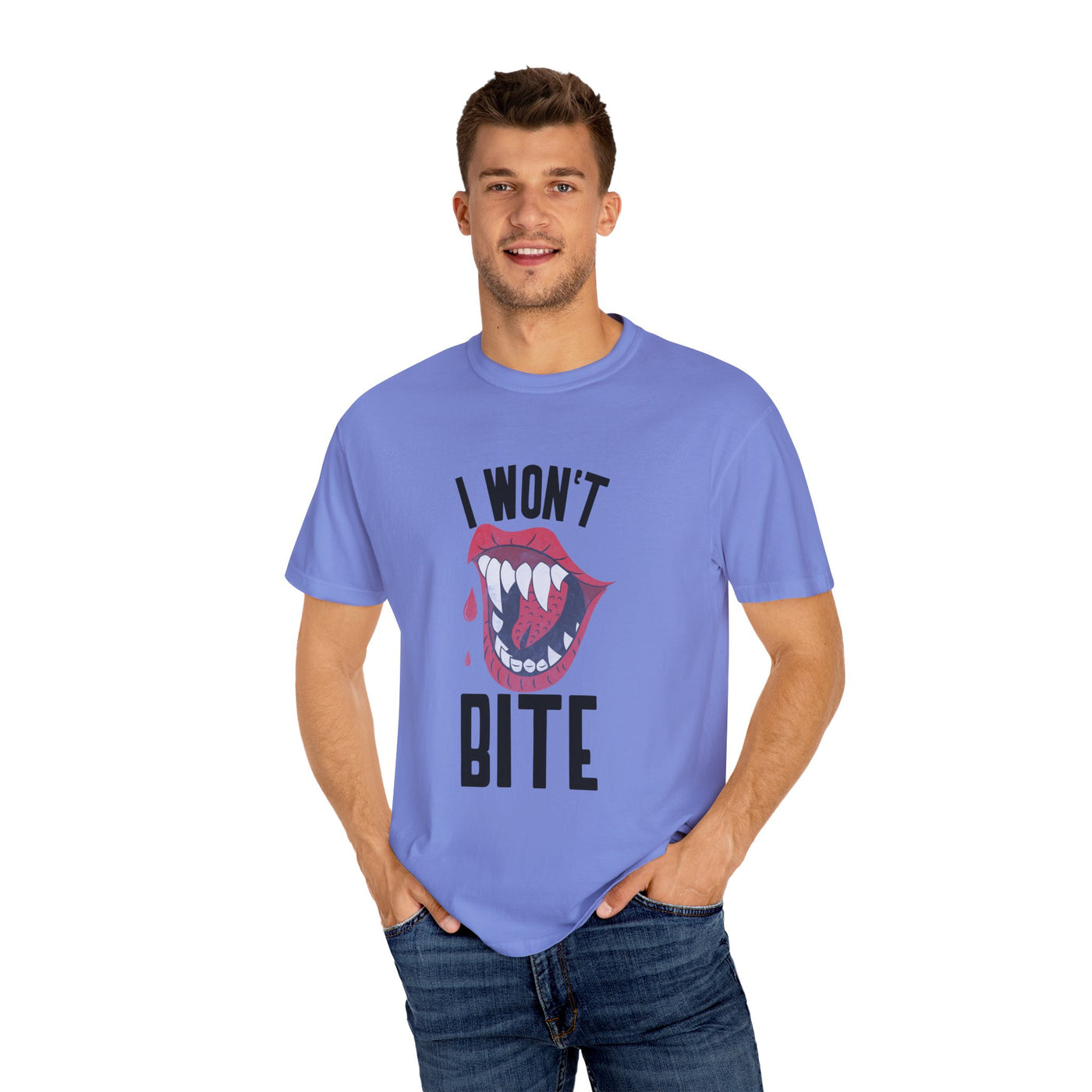 Fun Unisex 'I Won't Bite' T-Shirt for Halloween, Casual Wear, Graphic Tee, Gift for Friends, Statement Shirt