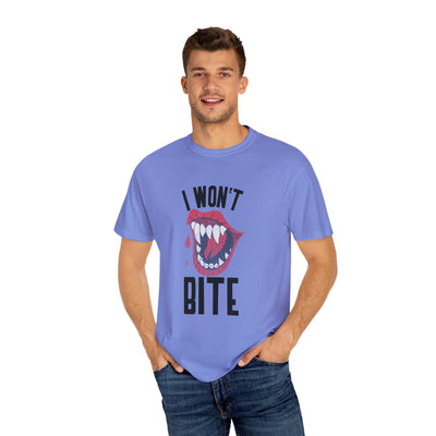 Fun Unisex 'I Won't Bite' T-Shirt for Halloween, Casual Wear, Graphic Tee, Gift for Friends, Statement Shirt